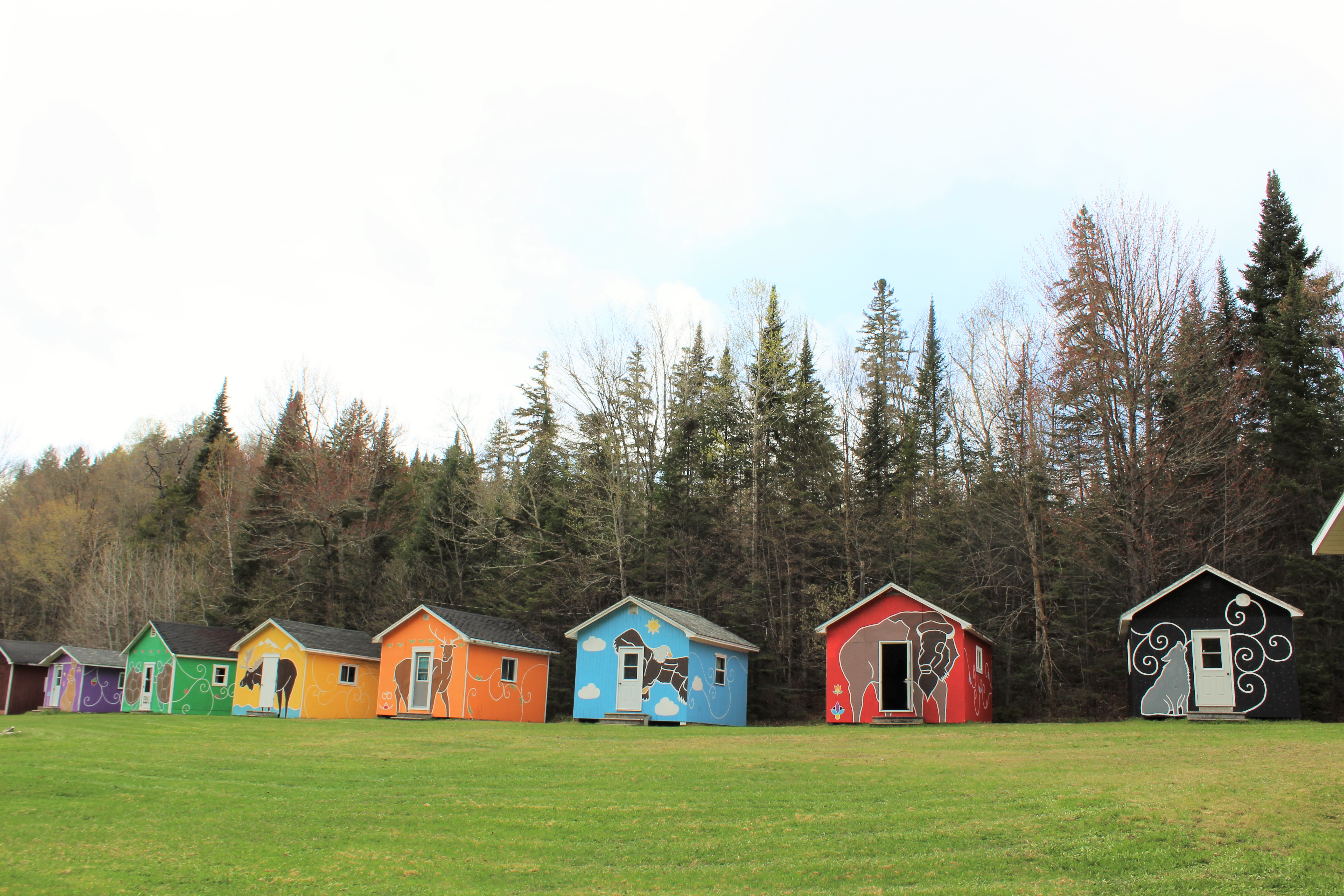 Colorful outdoor cabins in Tobique, New Brunswick